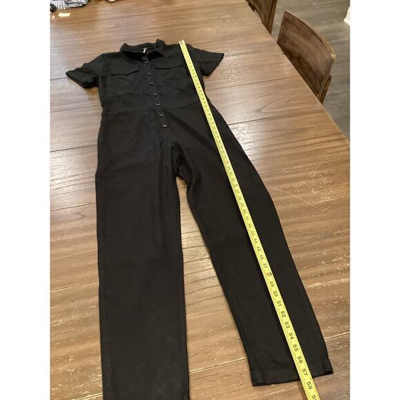 YFB Young Fabulous & Broke Short Sleeve Button Down Chest Pocket Black Jumpsuit - Picture 4 of 16